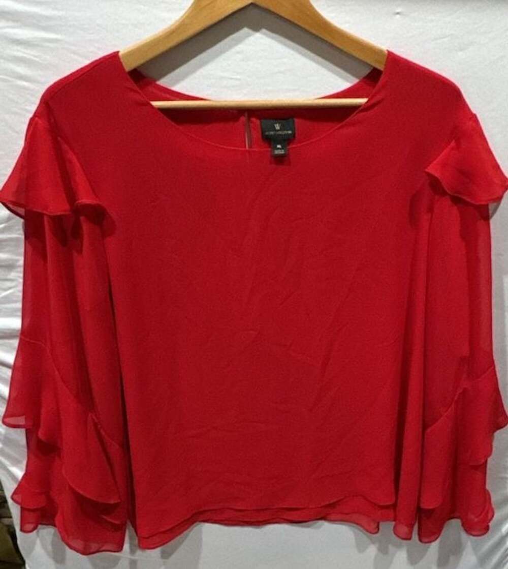 Worthington Blouse Size XL Red Chiffon Layered Ruffle Sleeve Top